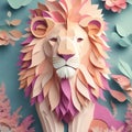 lion, paper art style illustration.Generative AI