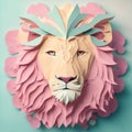 lion, paper art style illustration.Generative AI