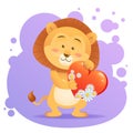 Lion pet isolated holding heart