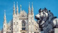 Lion on the Piazza del Duomo in Milan, Italy Royalty Free Stock Photo