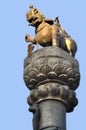 Lion Pillar at Bhaktapur Durbar Square Royalty Free Stock Photo