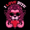 Lion pink bite Heart vector illustration Royalty Free Stock Photo