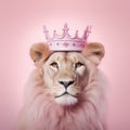 Lion with a pink crown. Strength, power, diversity, identity concept. Ai generative