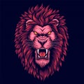 Lion pink head angry roaring vector illustration