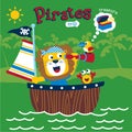 Lion the pirates funny animal cartoon,vector illustration