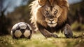 Lion Playing with Soccer Ball in the Wild