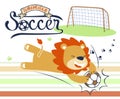 Lion playing soccer on white background