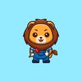 Lion Plumber Cute Creative Kawaii Cartoon Mascot Logo Royalty Free Stock Photo