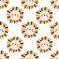 Lion with polka dots. Seamless pattern with cute animals faces. Childish print for nursery in a Scandinavian style. For