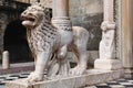 Lion on the porch of the Santa Maria Maggiore Cathedral in Bergamo, Italy