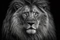 Lion portrait in black and white, face of wild African animal close up, generative AI Royalty Free Stock Photo