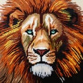 Pixel Art Lion Cross Stitch Pattern With Beads And Yarn