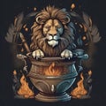 Lion in a pot of fire on a dark background Royalty Free Stock Photo