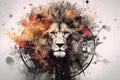 Lion predator animals wildlife painting . Lion is the king of animals