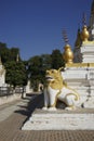 Lion protecting stupas of Maha Aung Mye Bonzan Monastery (Inwa, Myanmar)