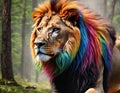 Lion with a rainbow mane. Generative AI Royalty Free Stock Photo