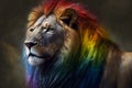 Lion with rainbow mane. Restyle. Minority gender concept. Royalty Free Stock Photo