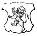 Lion Rampant Gardant is traditionally symbolizes bravery, vintage engraving