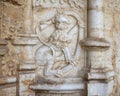 Lion relief detail in the cloister courtyard of the Jeronimos Monastery in Lisbon, Portugal. Royalty Free Stock Photo