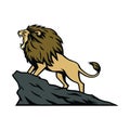 Lion Roaring on the Mountain Hill Vector Cartoon Illustration