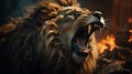 Lion roaring. Roaring Male Lion with impressive Mane. generative ai