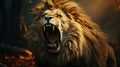 Lion roaring. Roaring Male Lion with impressive Mane. generative ai