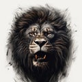 Lion Roars: Dark Gray And Light Black Oil Painting With Realistic Watercolor Techniques