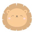 Lion round face head icon. Kawaii animal. Cute cartoon character. Funny baby with eyes, nose, ears. Kids print. Love Greeting card