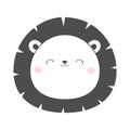 Lion round face head sketch line icon. Kawaii animal. Cute cartoon character. Funny baby with eyes, nose, ears. Kids print. Love