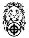 The Lion`s head and celtic cross, drawing for tattoo