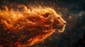 Lion\'s Head Sculpted In Flames, Mane Flowing Like Lava, With Sparks Emanating From Its Fiery Essence Royalty Free Stock Photo