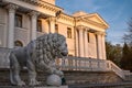 Lion`s sculpture near by Yelagin palace in Saint-Petersburg