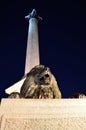 Lion`s Statue and Nelson`s Column, Trafalgar Square Royalty Free Stock Photo