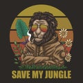 Lion save my jungle retro vector illustration