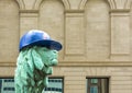 Lion Sculpture in Chicago with Cubs hat Royalty Free Stock Photo