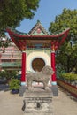Lion sculpture in Chinese temple in Hong Kong Royalty Free Stock Photo