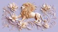 Majestic Lion Bas Relief with Floral Embellishments on Pastel Background Royalty Free Stock Photo