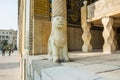 Lion sculpture on marble column base of Khalvat Karimkhani in Golestan Palace in Tehran, Iran, which is a UNESCO World Heritage Royalty Free Stock Photo