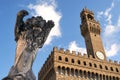 Lion sculpture named Pieta by contemporary Italian artist Francesco Vezzoli installed on Piazza della Signoria with