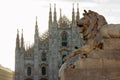 Lion sculpture near Milan Cathedral, Italy, Milano Duomo church Royalty Free Stock Photo