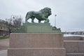 Lion sculpture near the Palace bridge in St. Petersburg