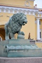 Lion sculpture near the Palace bridge in St. Petersburg