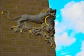 Lion sculpture on a residential wall