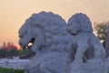 Lion sculptures in the sunset. Tiananmen Square, Beijing, China. Royalty Free Stock Photo