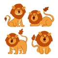 Lion . Set of cute cartoon characters . Hand drawn style . White isolate background . Vector Royalty Free Stock Photo