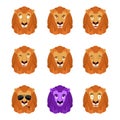 Lion set emoji avatar. sad and angry face. guilty and sleeping.