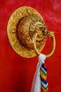 Lion shaped door handle in Buddhist temple