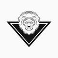 lion head triangle shield logo concept. line art style Royalty Free Stock Photo