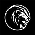 Lion silhouette, round shape logo on a dark background. Vector illustration. Royalty Free Stock Photo