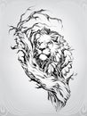 Lion silhouette in a tree. vector illustration